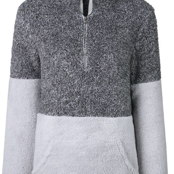 Grey & White half zip pullover cozy sweatshirt - Picture 2 of 5